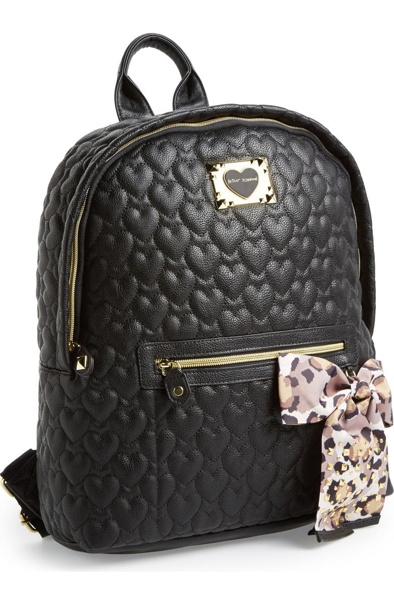 Betsey Johnson Heart Quilted Backpack, Main, color,