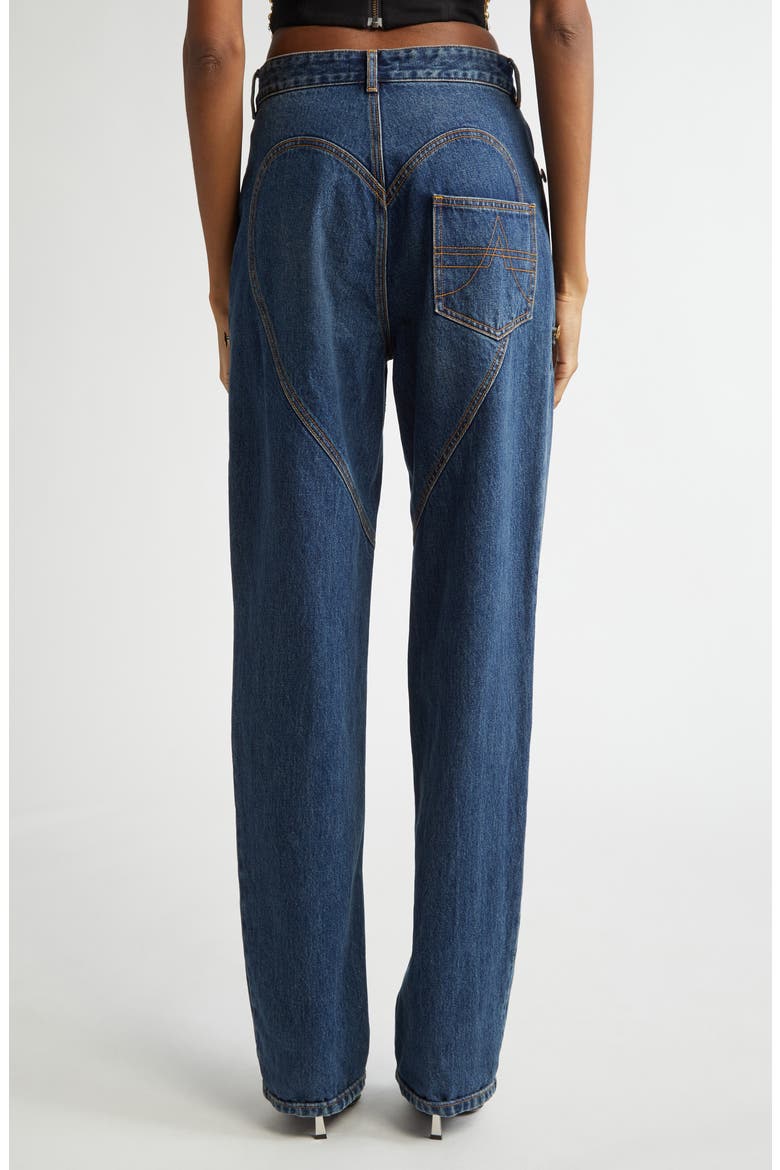 Crystal Button Studded Cutout Straight Leg Jeans, Alternate, color, DARK BLUE