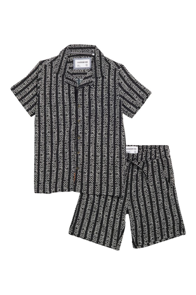 Kids' Textured Camp Shirt & Shorts Set, Main, color, BLACK