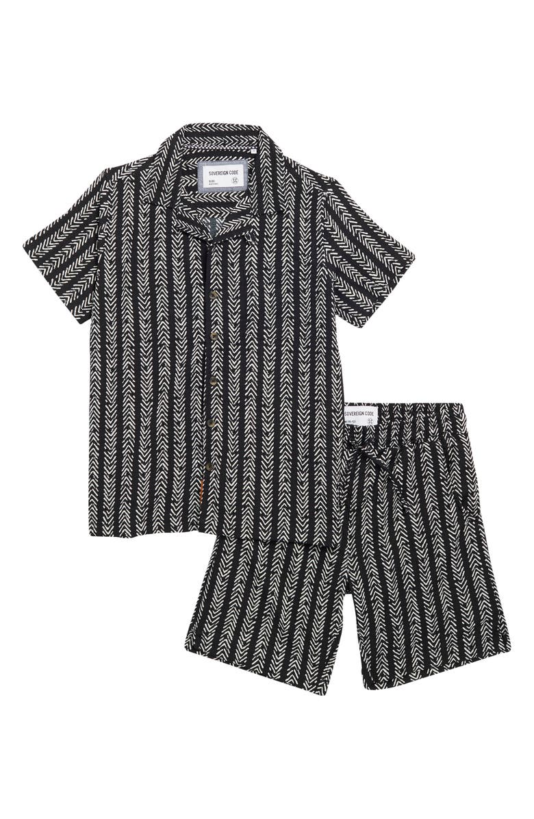 Sovereign Code Kids' Textured Camp Shirt & Shorts Set, Main, color, Black