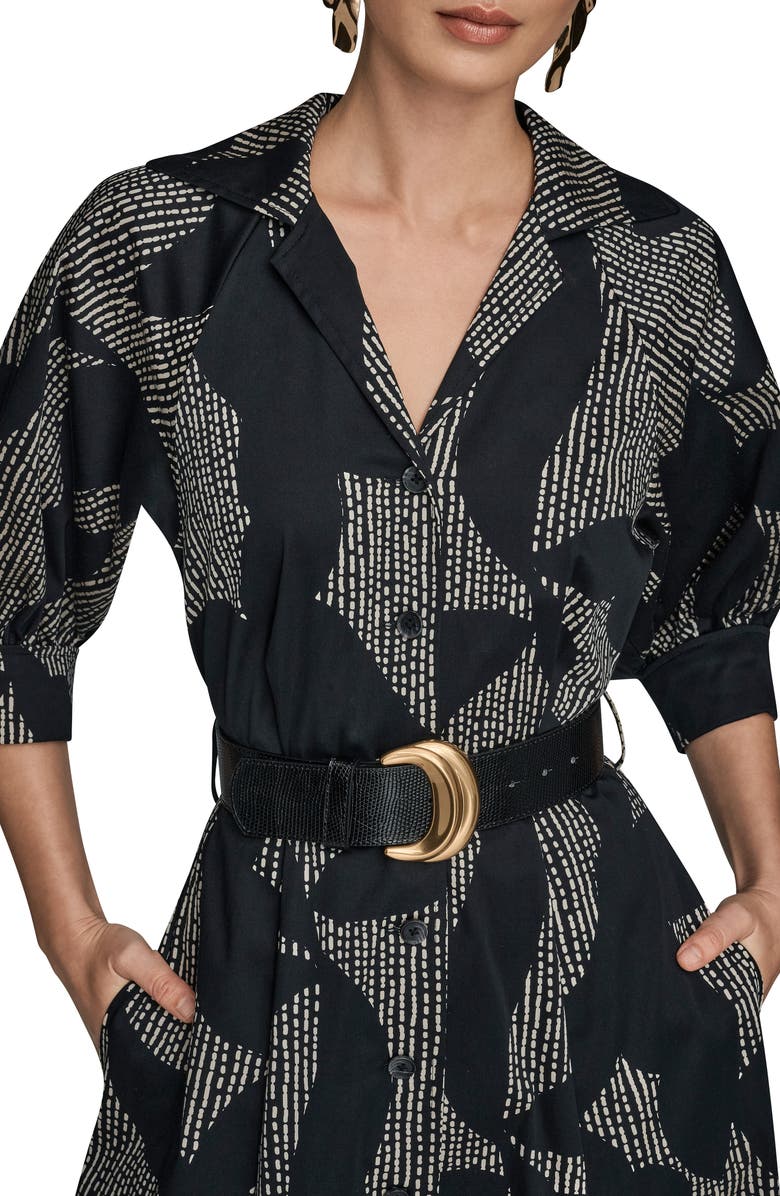 Donna Karan New York Abstract Print Belted Midi Shirtdress, Alternate, color, Black/ Sand