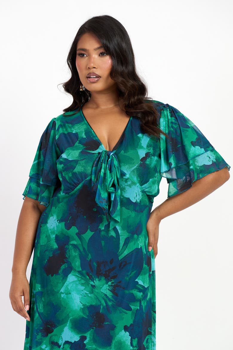Curve Flutter Sleeve Midi Dress, Alternate, color, Green