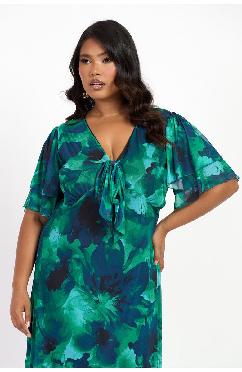 FASHION-SZN CURVE Curve Flutter Sleeve Midi Dress, Alternate, color, Green