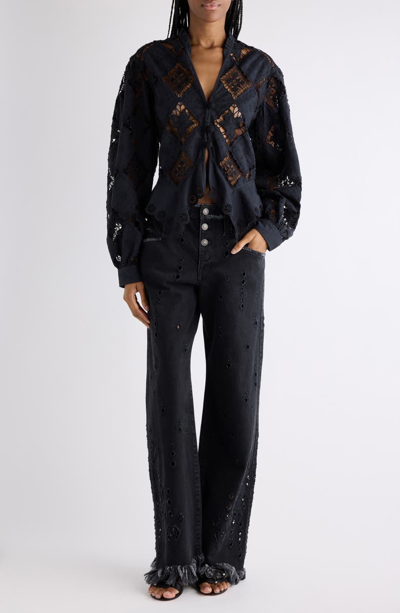 Isabel Marant Nina Embroidered Lace Shirt, Alternate, color, Black