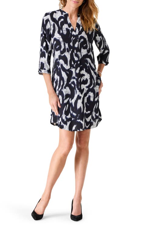 Shadow Stamp Split Neck Shirtdress