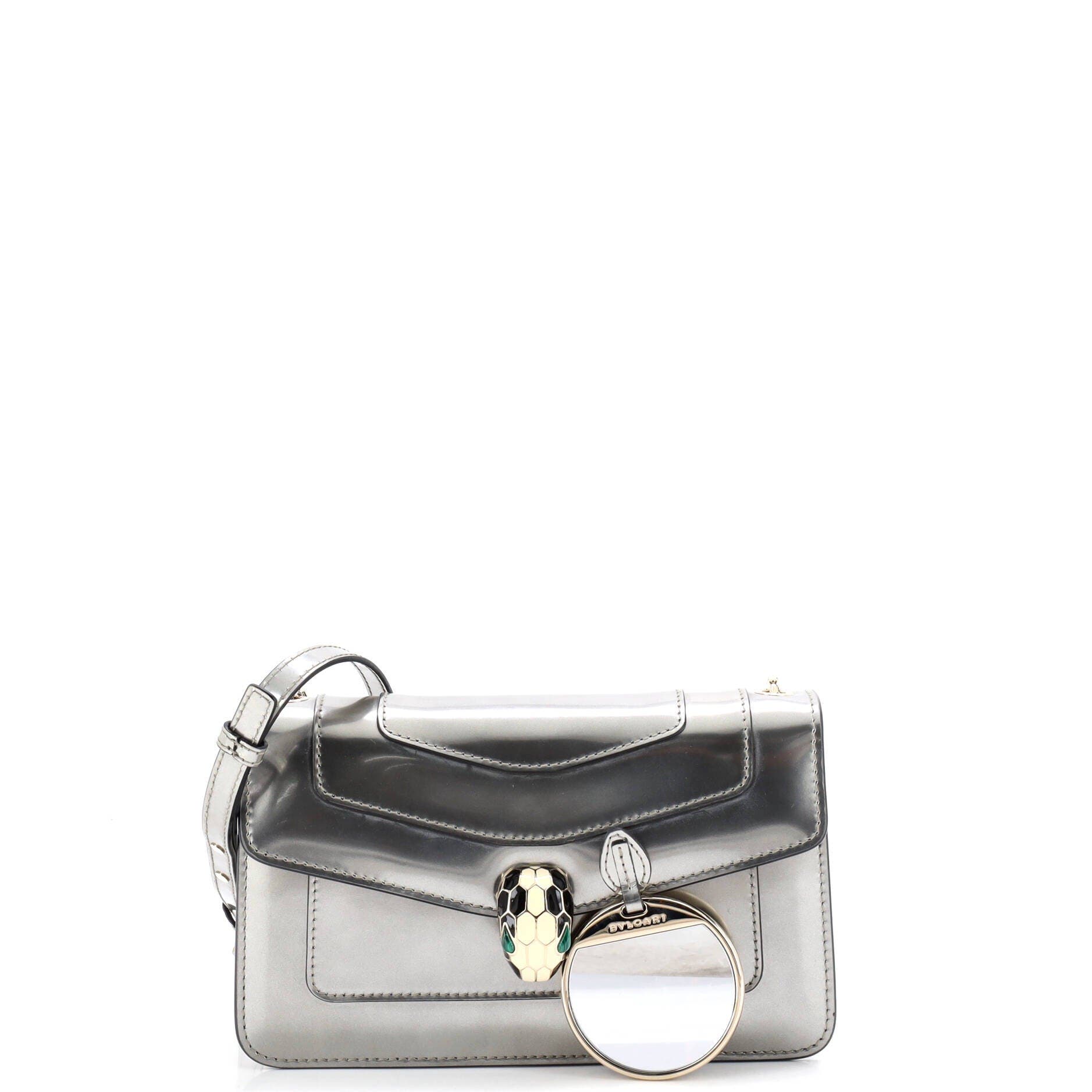 Serpenti Forever Shoulder Bag Metallic Leather Small, Alternate, color, Metallic Silver