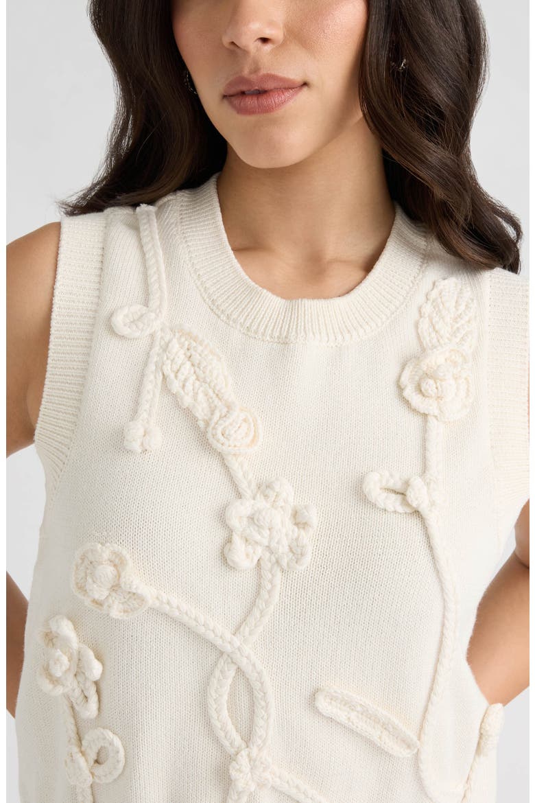 Sleeveless Floral Appliqué Sweater, Alternate, color, MARSHMALLOW