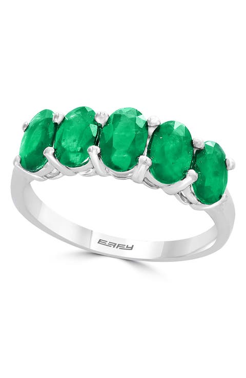 Sterling Silver Natural Oval Cut Emerald Ring
