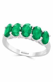 EFFY Sterling Silver Natural Oval Cut Emerald Ring