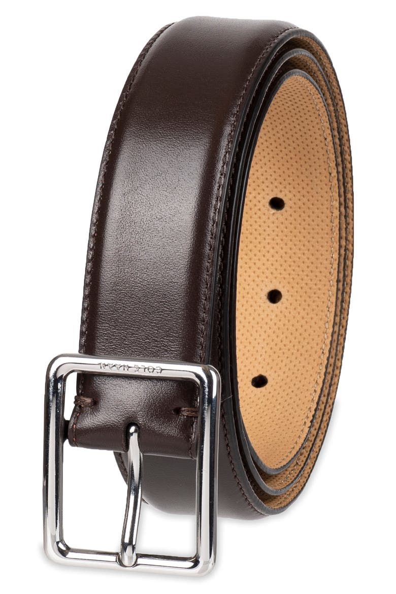 Center Bar Leather Belt, Alternate, color, BROWN