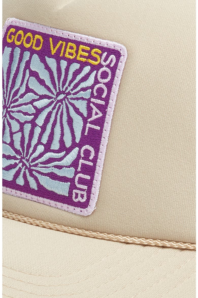 Good Vibes Social Club Trucker Hat, Alternate, color, TAN