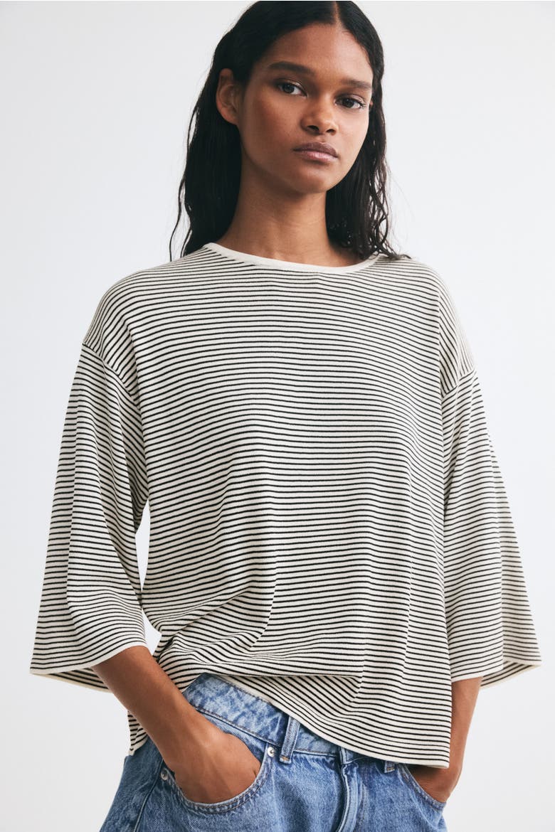Loose-fit Sweater, Alternate, color, Cream/black striped