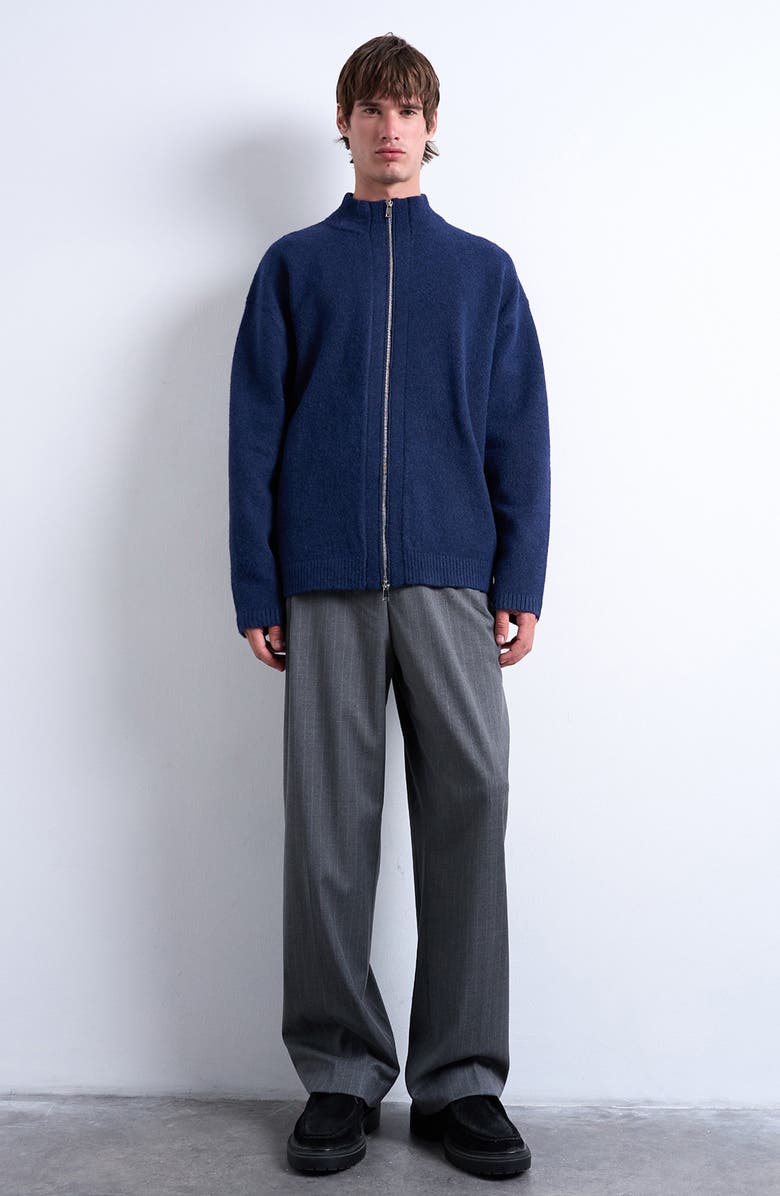 Topman Zip-Up Cardigan, Alternate, color, Navy