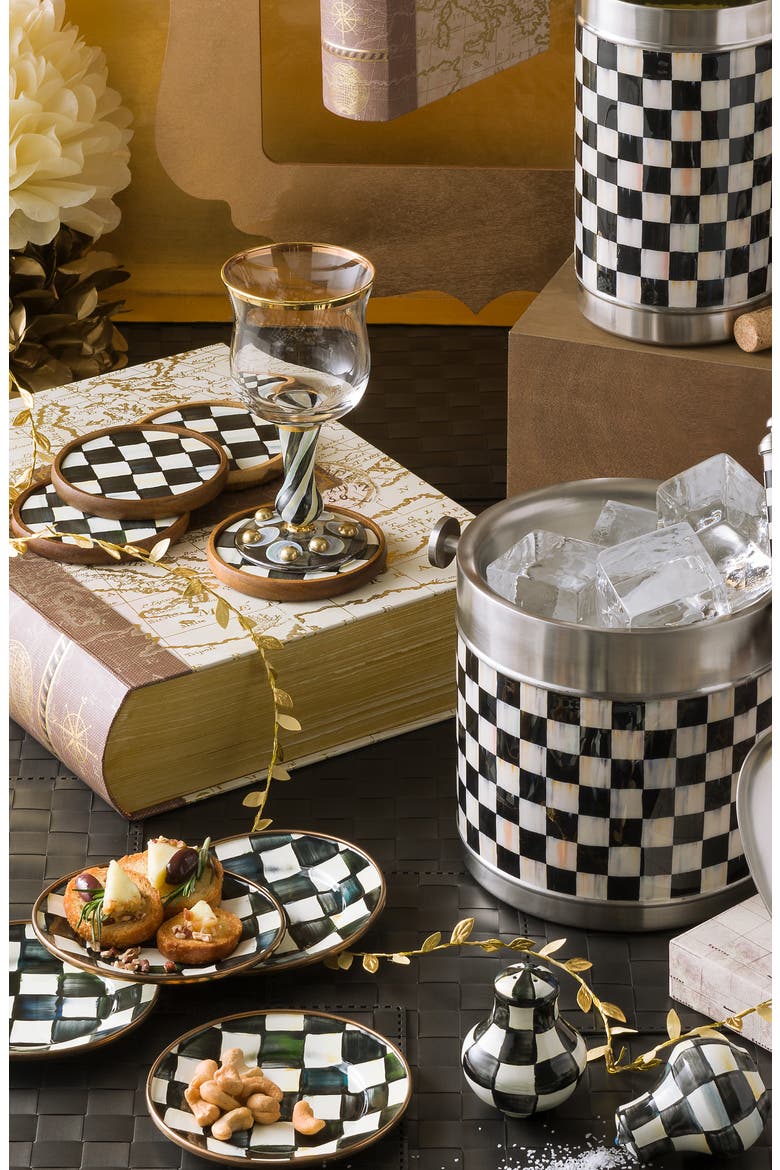 Courtly Check 4-Pack Enamel Coasters, Alternate, color, BLACK/ WHITE