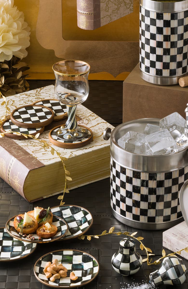 MACKENZIE CHILDS Courtly Check 4-Pack Enamel Coasters, Alternate, color, Black/ White