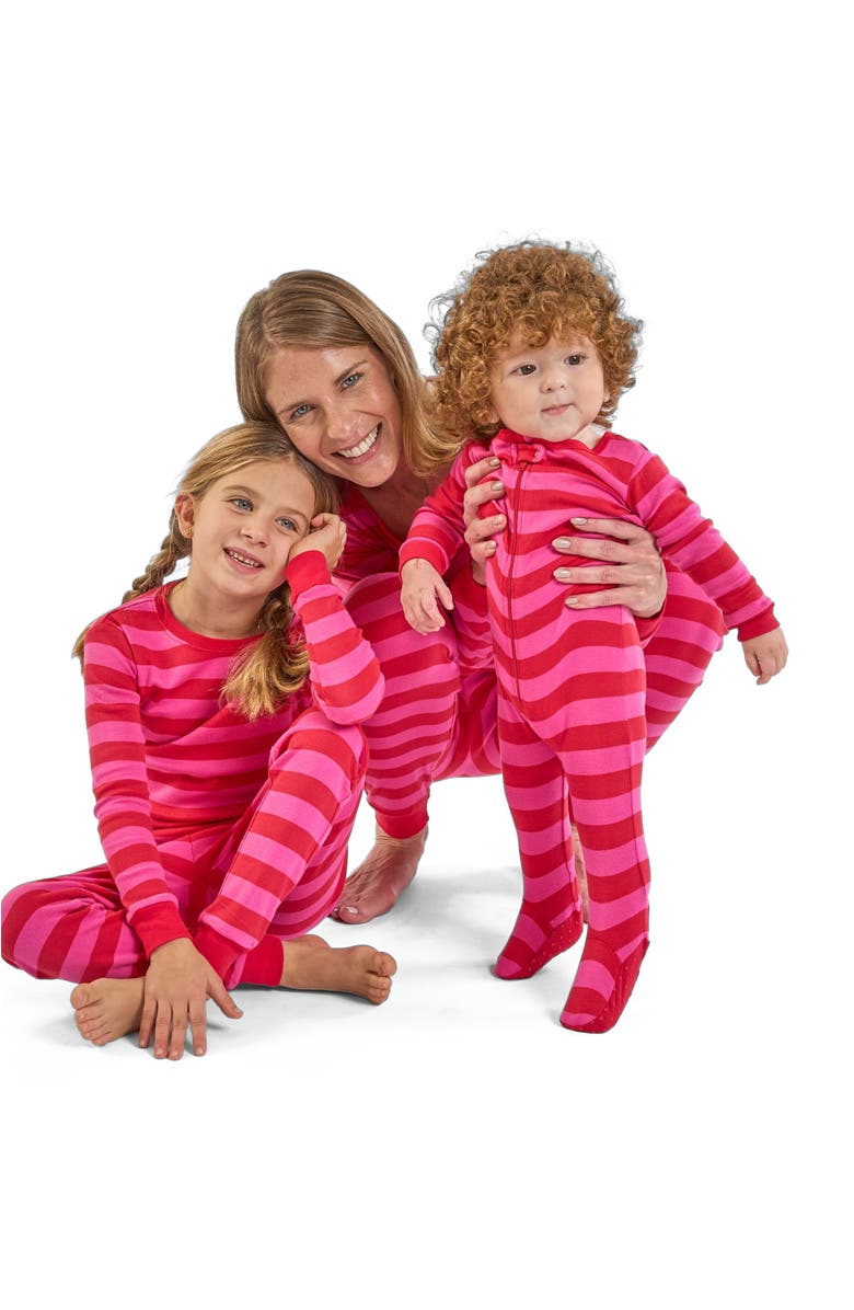 Leveret Kids Short Sleeve Cotton Striped Matching Family Pajamas, Alternate, color, Red & Pink
