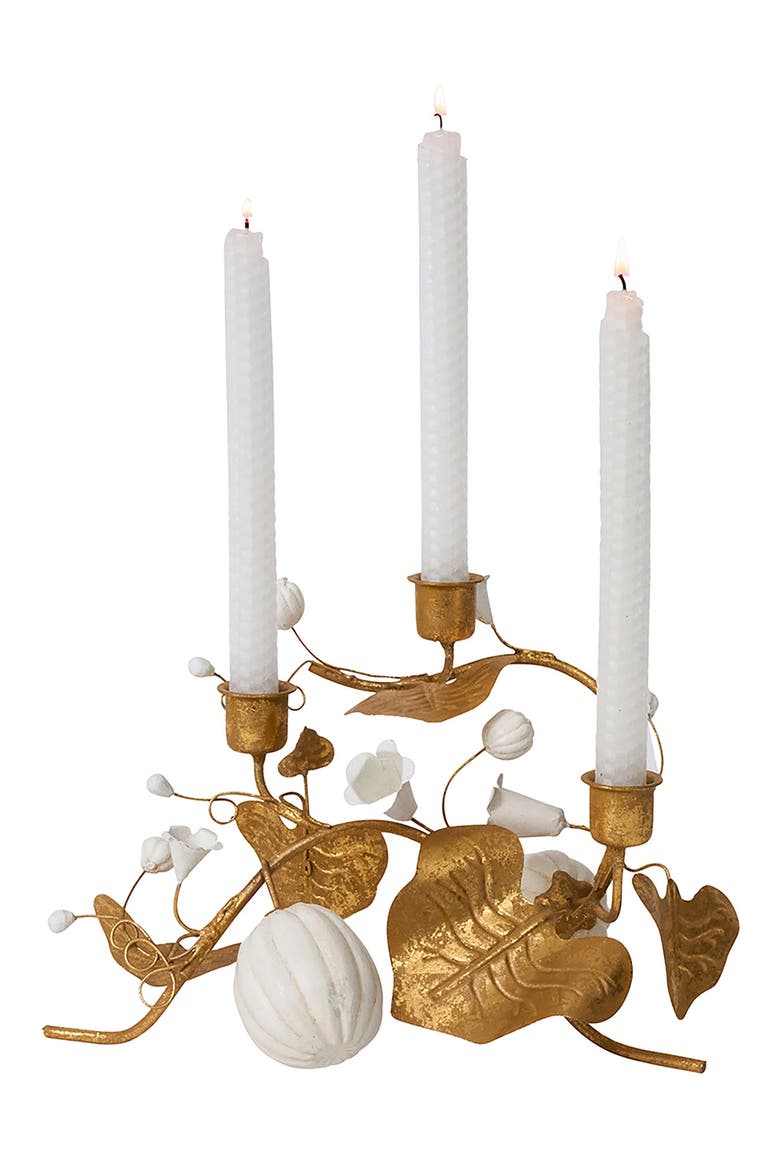 Forest Walk Pumpkin Vine Triple Candleholder, Alternate, color, GOLD