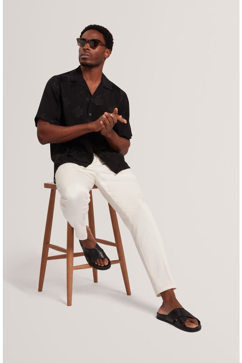 Thovan Floral Jacquard Camp Shirt, Alternate, color, BLACK