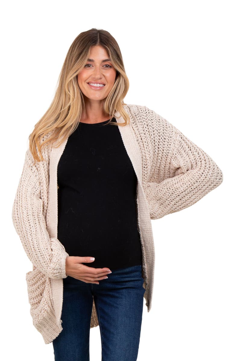 PinkBlush Chunky Knit Oversized Pocket Cardigan, Alternate, color, Beige