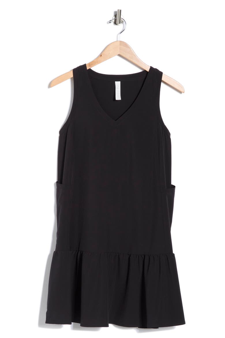 Solstice Sleeveless Tiered Minidress, Alternate, color, BLACK