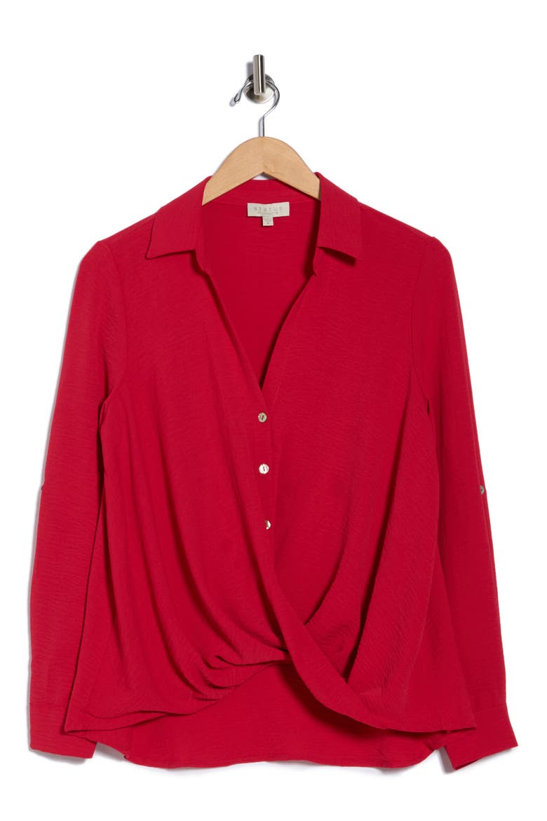 Surplice Long Sleeve Wrap Top, Alternate, color, RED