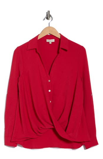 Chenault Surplice Long Sleeve Wrap Top In Red