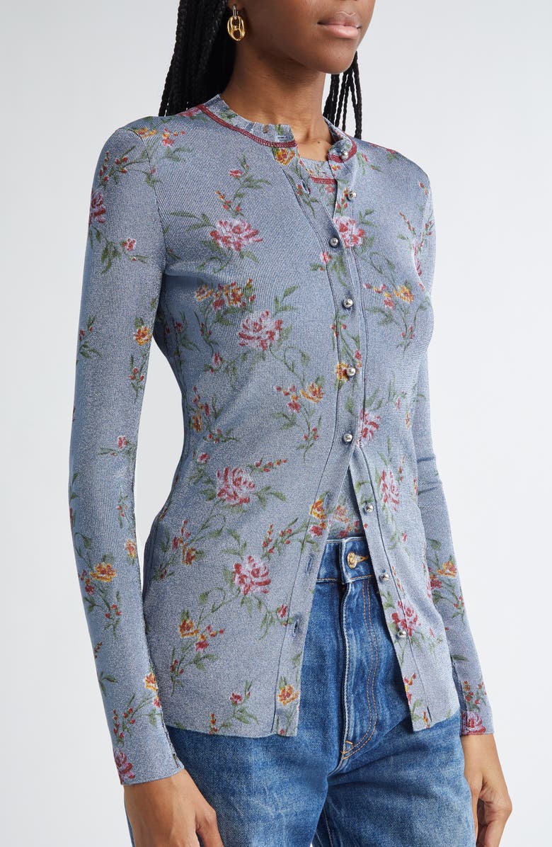 Rabanne Metallic Floral Cardigan, Alternate, color, 