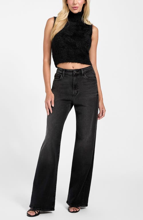 Guess Mei Fuzzy Sleeveless Crop Turtleneck Sweater In Black