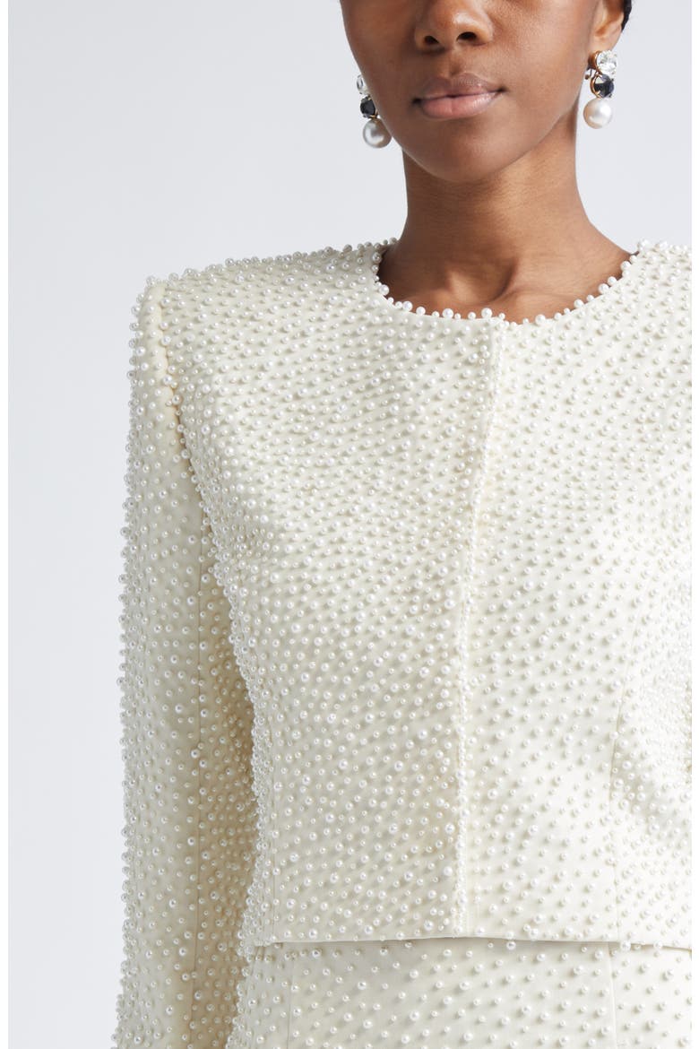 Faux Pearl Embellished Crop Jacket, Alternate, color, IVORY