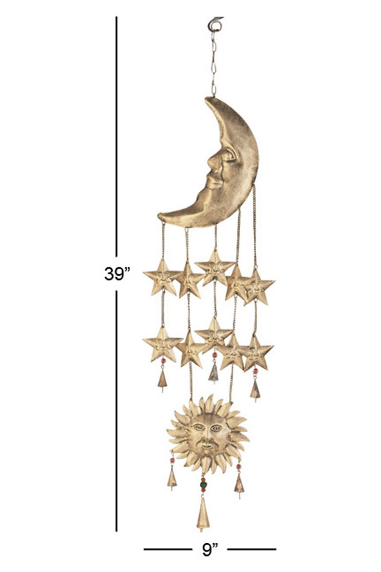 Goldtone Metal Moon & Sun Windchime with Glass Beads & Cone Bells, Alternate, color, GOLD
