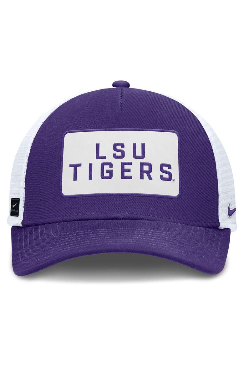 Men's Nike Purple/White LSU Tigers 2025 On-Field Rise Patch Trucker Adjustable Hat, Alternate, color, Purple