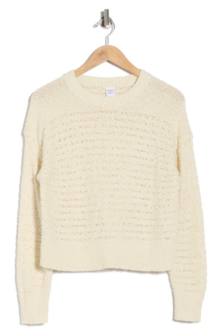 Open Stitch Cotton Sweater, Alternate, color, IVORY DOVE