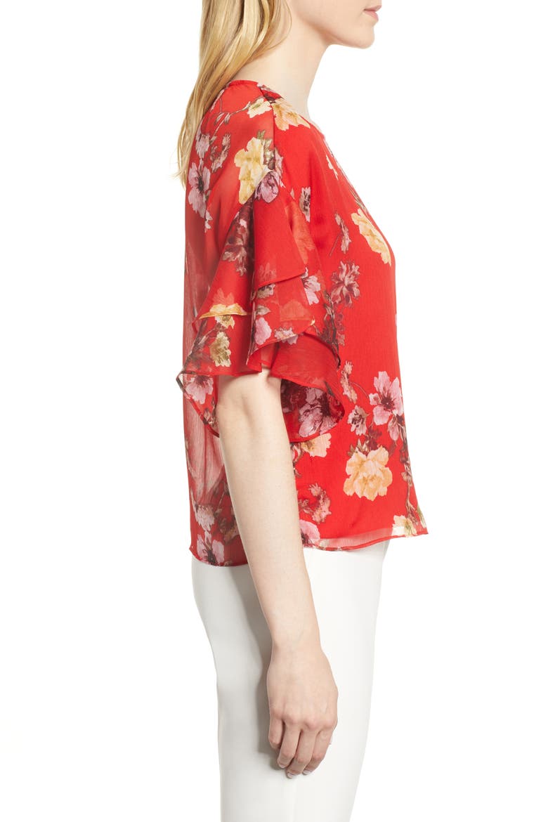 Tiered Ruffle Sleeve Garden Floral Top, Alternate, color, RADIANT RED