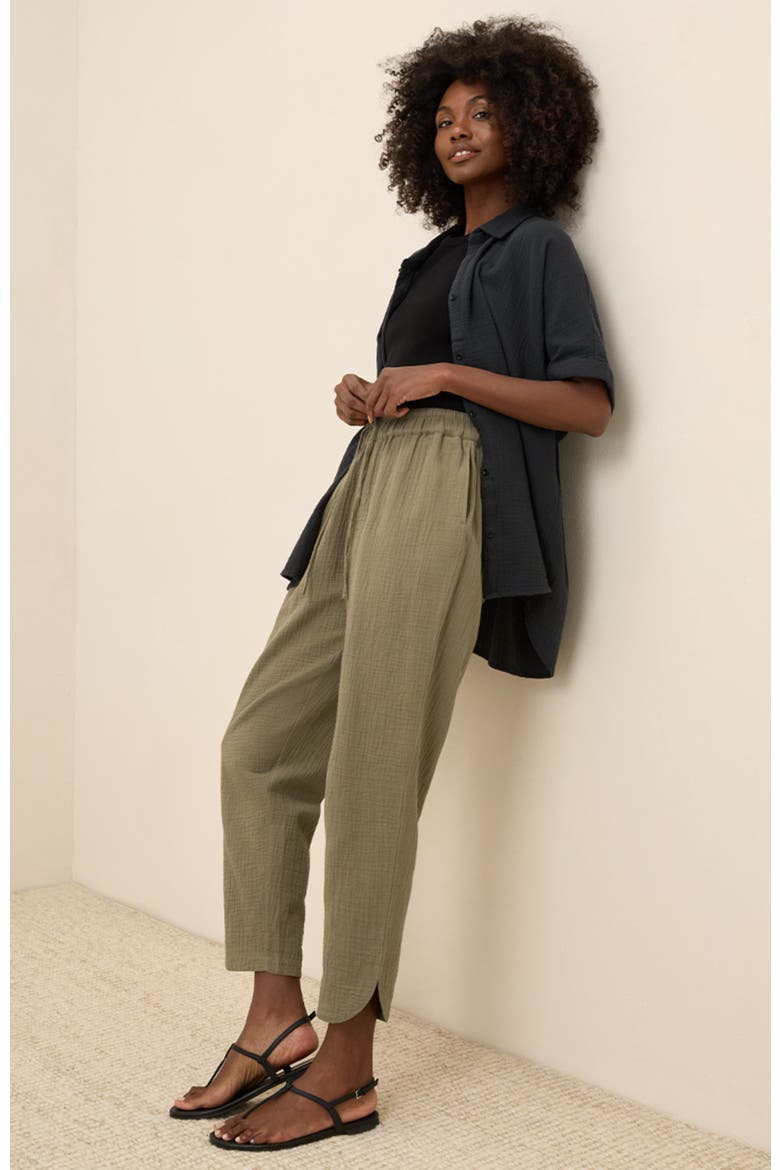 Organic Cotton Coastal Double Gauze Tapered Pull-On Pant, Alternate, color, Khaki Green