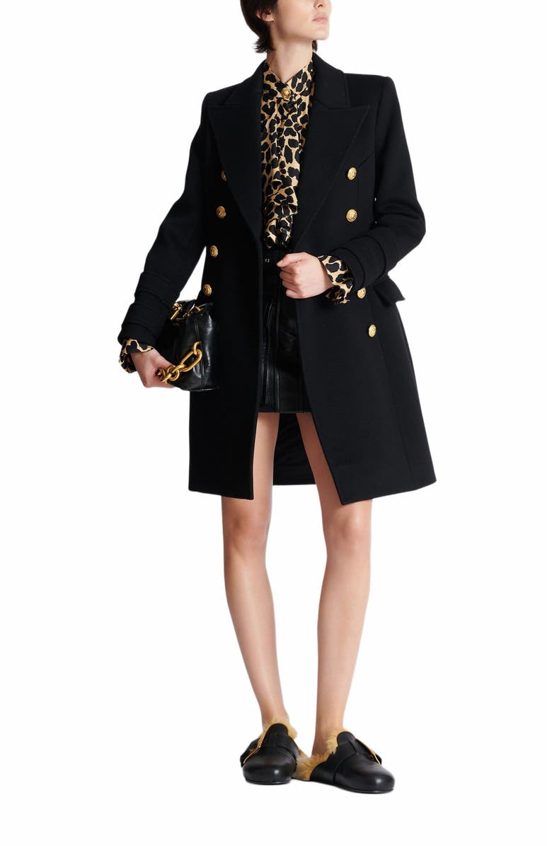 Balmain 10-Button Wool And Cashmere Coat, Alternate, color, Black