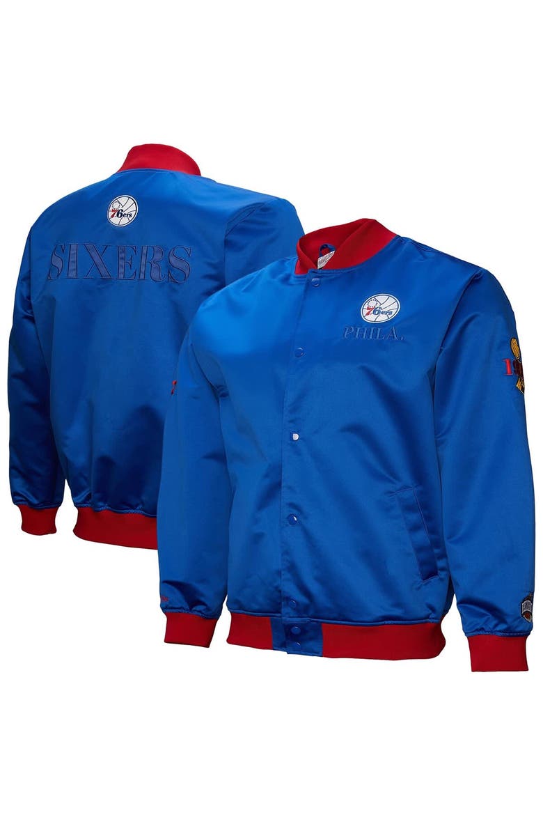 Men's Mitchell & Ness Royal Philadelphia 76ers Hardwood Classics Team OG 3.0 Lightweight Satin Full-Snap Jacket, Main, color, Royal