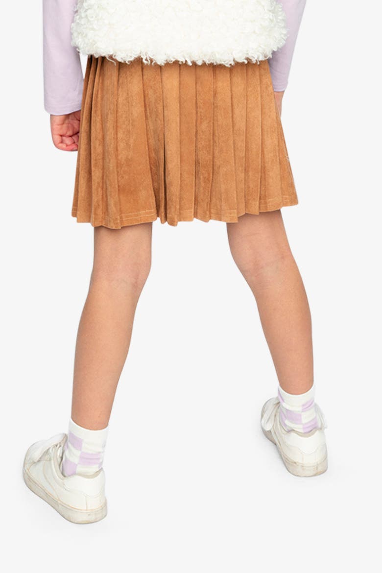 Suede Knife Pleat Elastic Waistband Skirt, Alternate, color, Brown