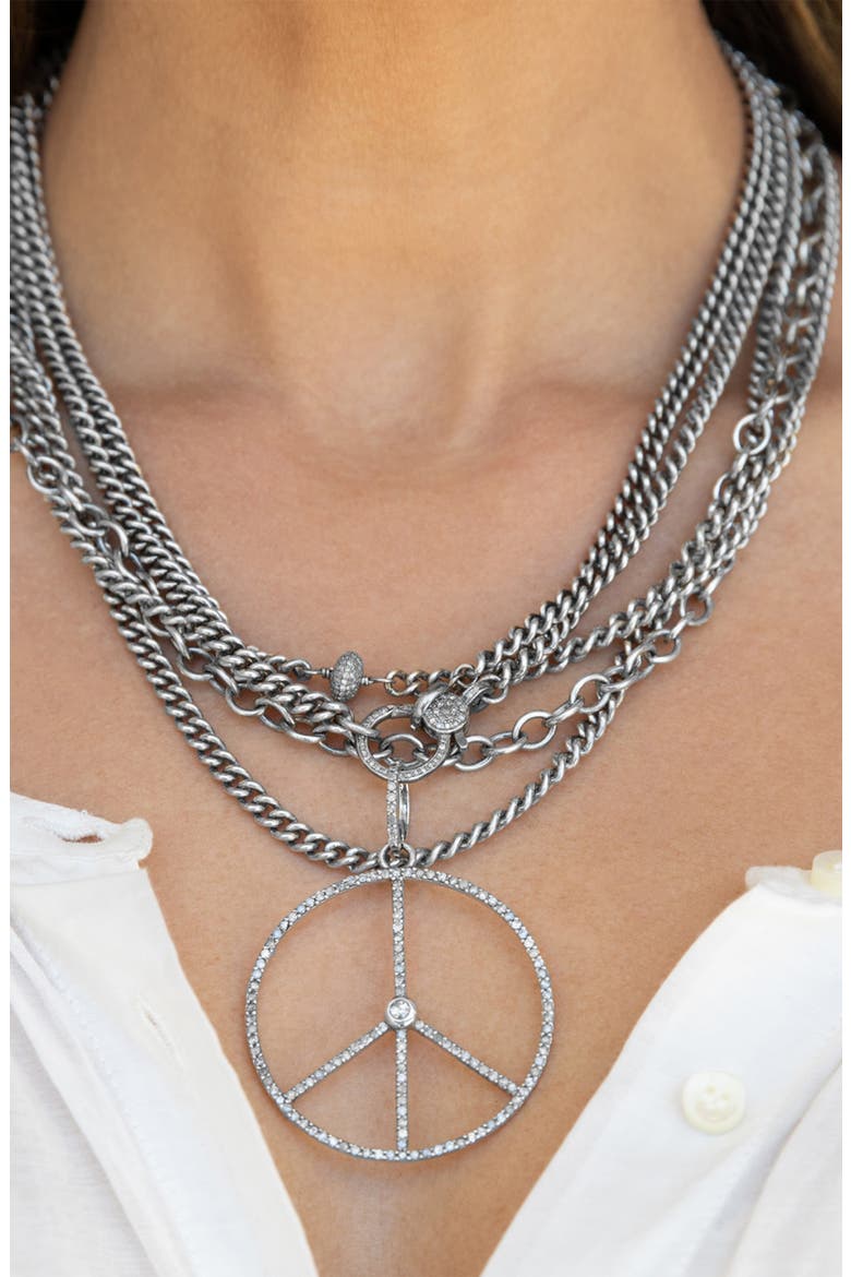 Triple Chain Necklace With Diamond Donut, Alternate, color, Sterling Silver