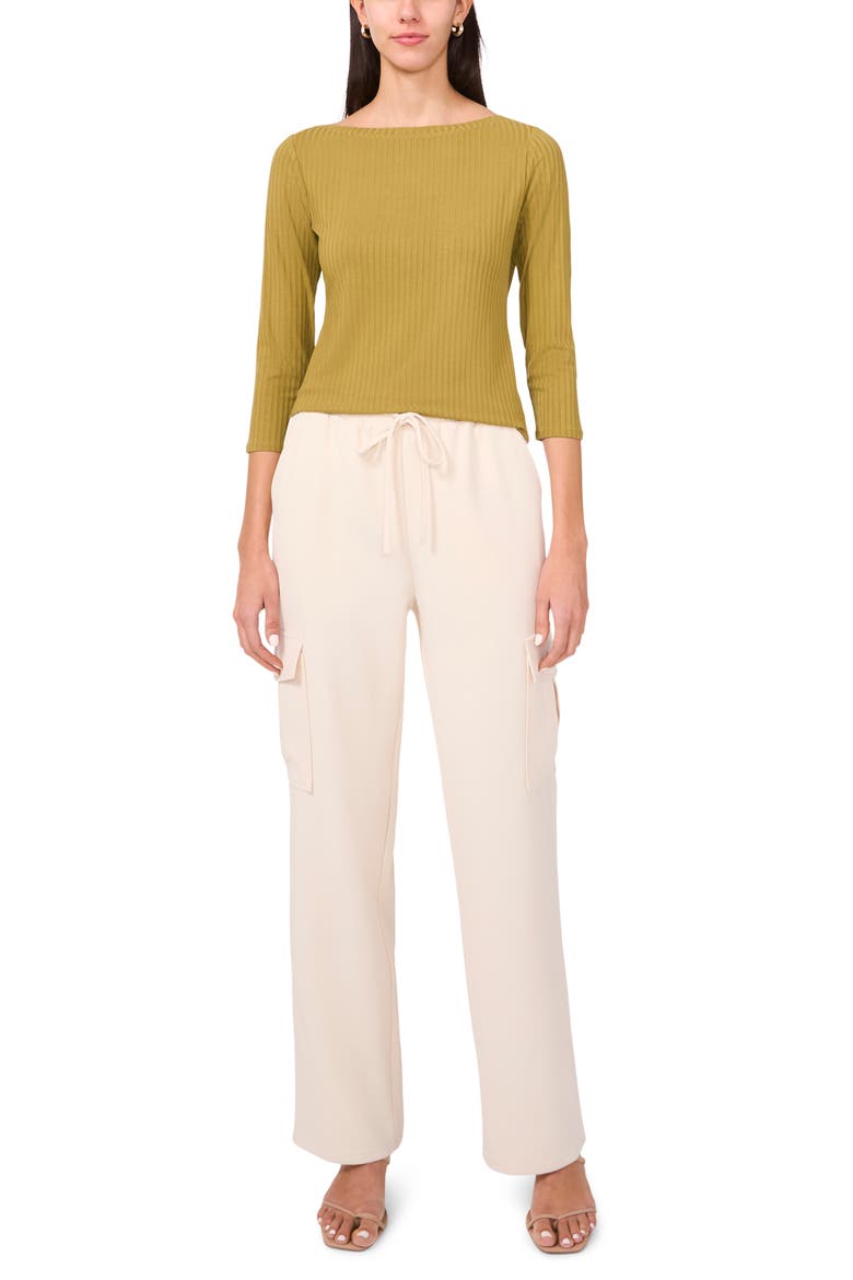 Rib Boat Neck Three-Quarter Sleeve Top, Alternate, color, GREEN MOSS