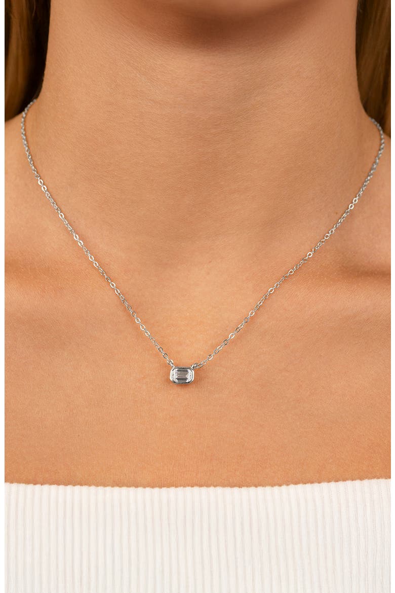 Emerald Cut Cubic Zirconia Pendant Necklace, Alternate, color, SILVER