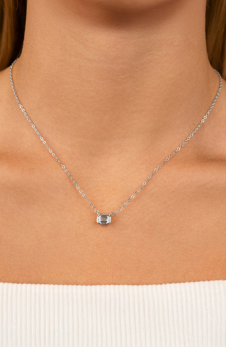 Sterling Forever Emerald Cut Cubic Zirconia Pendant Necklace, Alternate, color, Silver