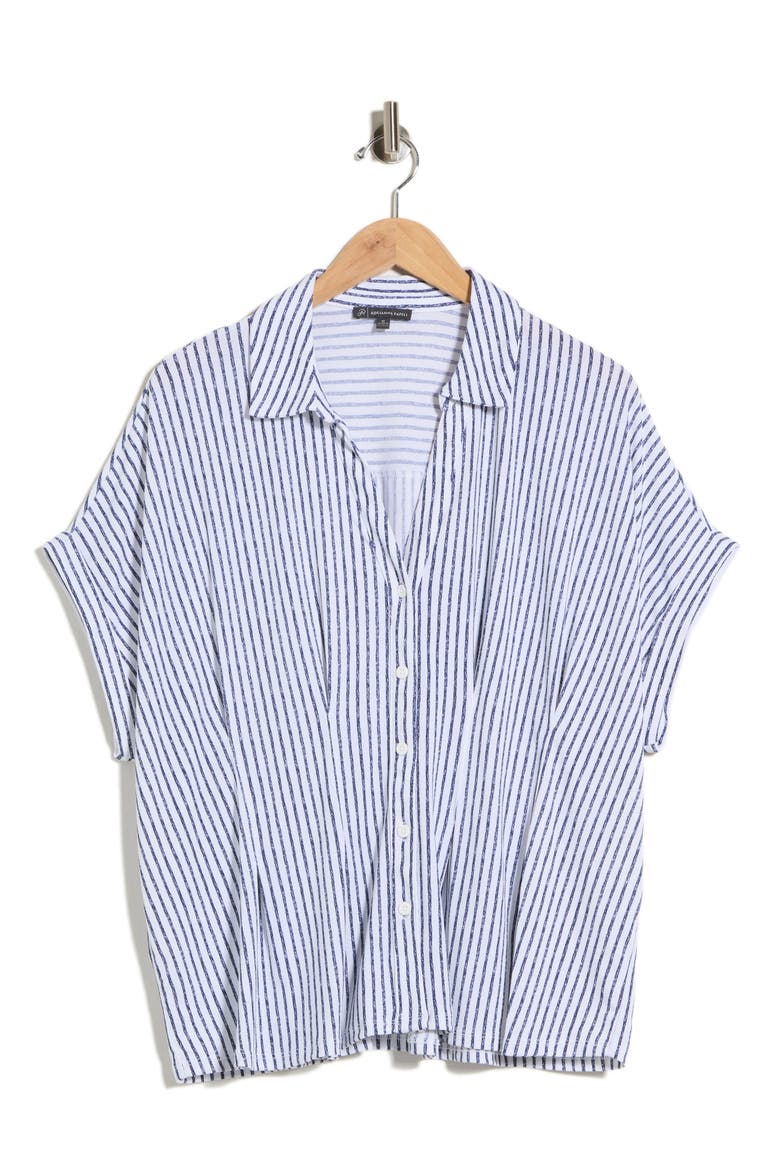 Gather Moss Crepe Knit Top, Alternate, color, CREAM/ NAVY ABSTRACT STRIPE