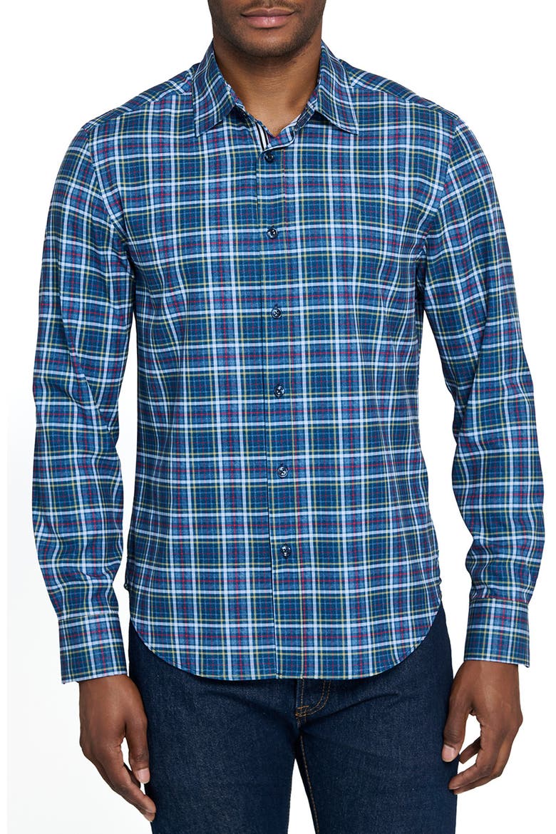 Checked Print Woven Long Sleeve Basic, Main, color, NAVY