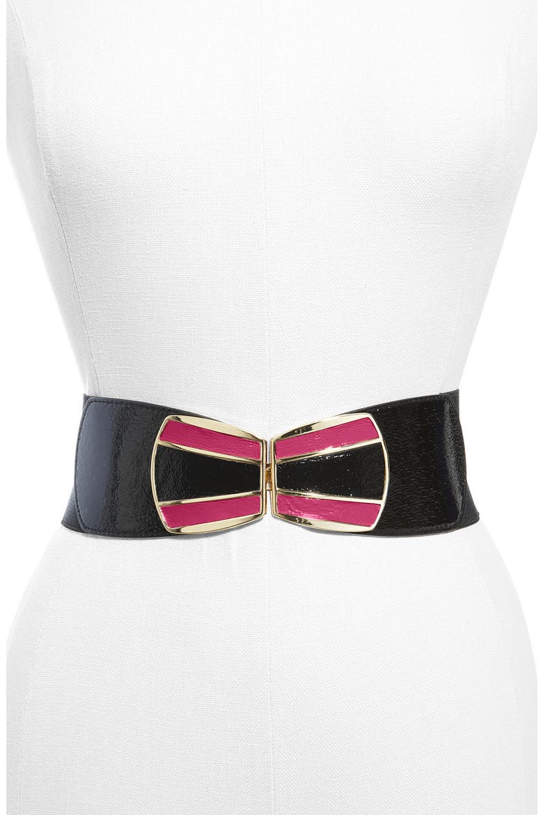 Lodis 'Astor Deco Buckle' Stretch Belt, Main, color, ROUGE