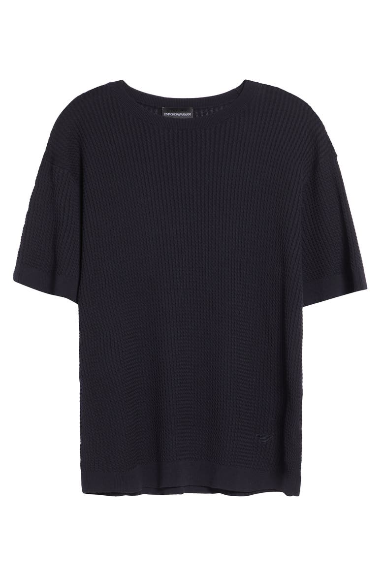 Chain Link Short Sleeve Sweater, Main, color, SOLID BLUE NAVY
