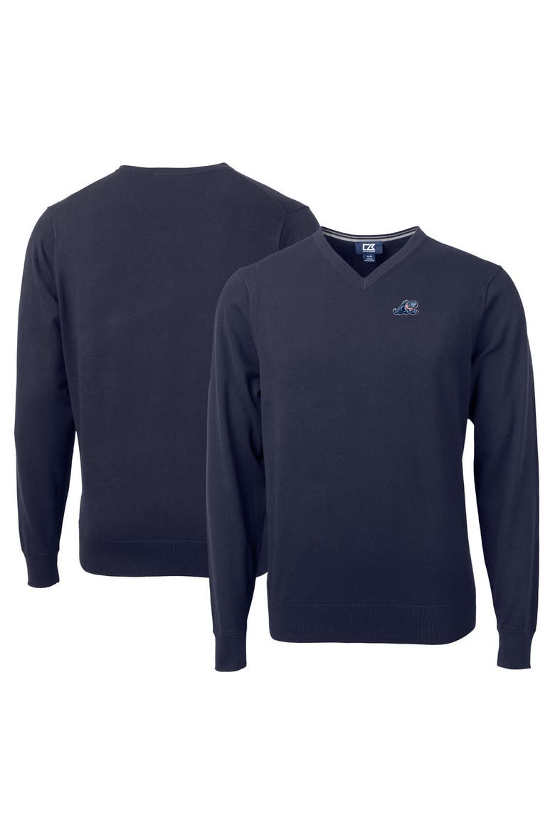 Men's Cutter & Buck Navy West Michigan Whitecaps Lakemont Tri-Blend V-Neck Pullover Sweater, Main, color, Navy