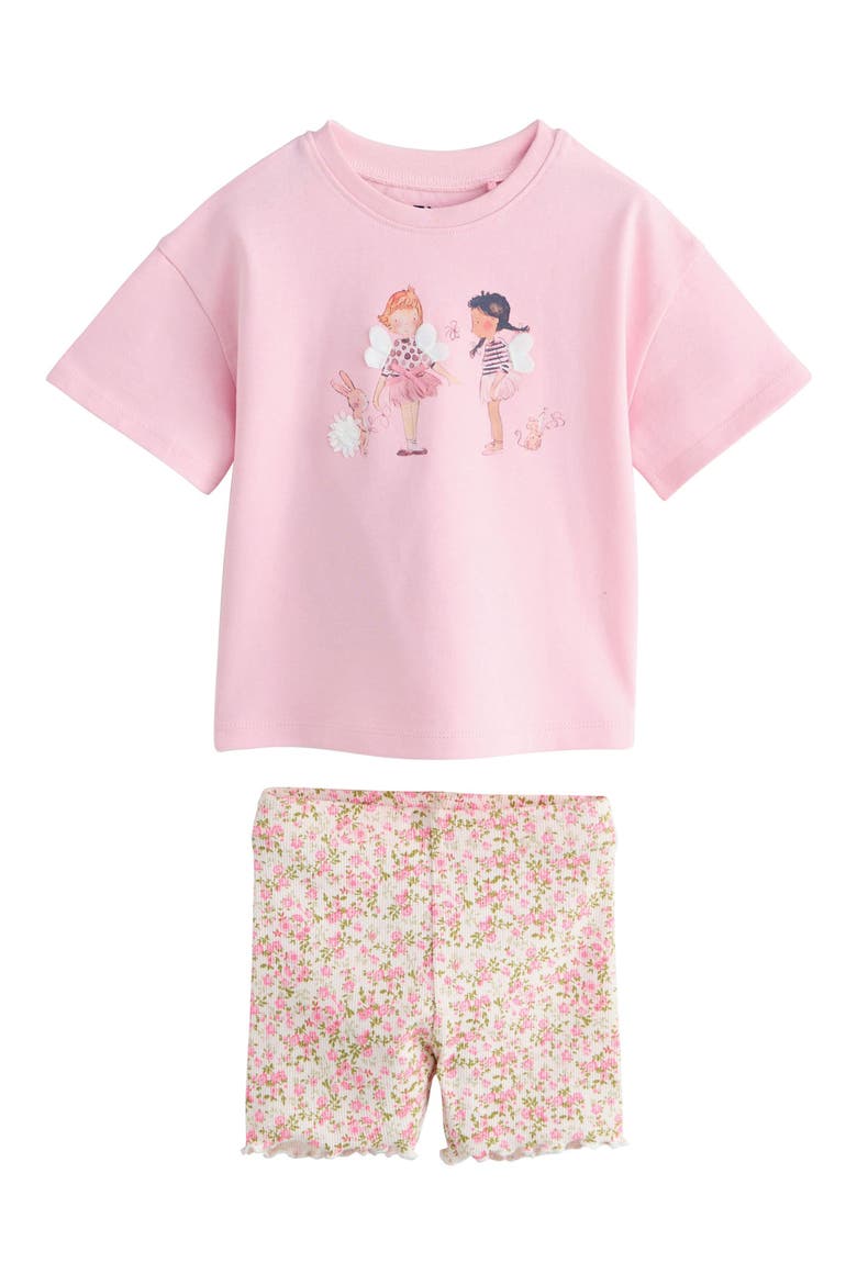 Ballerina Appliqué T-Shirt & Floral Shorts Set, Main, color, PINK