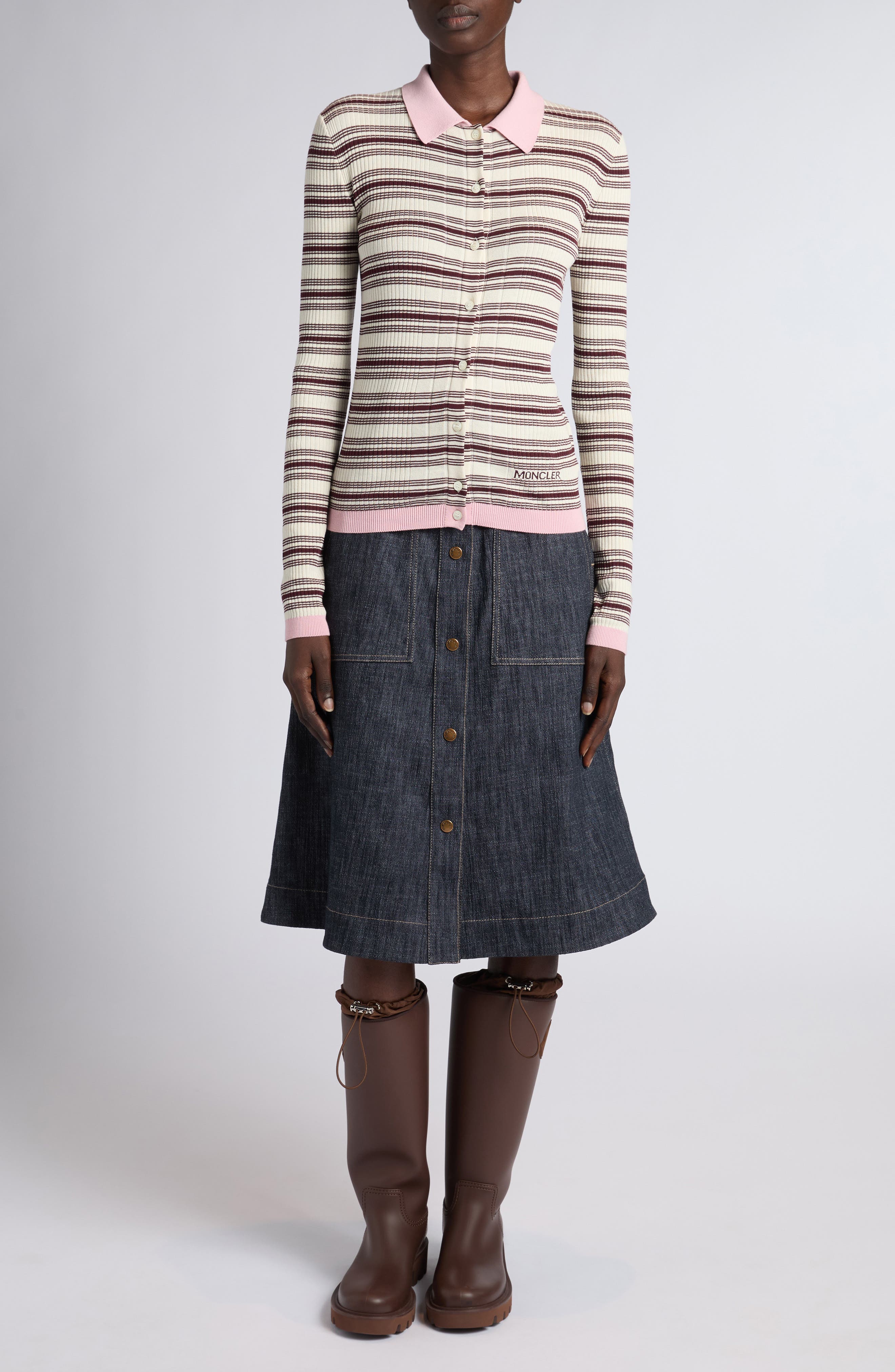 Stripe Fitted Rib Cotton Cardigan - image 2