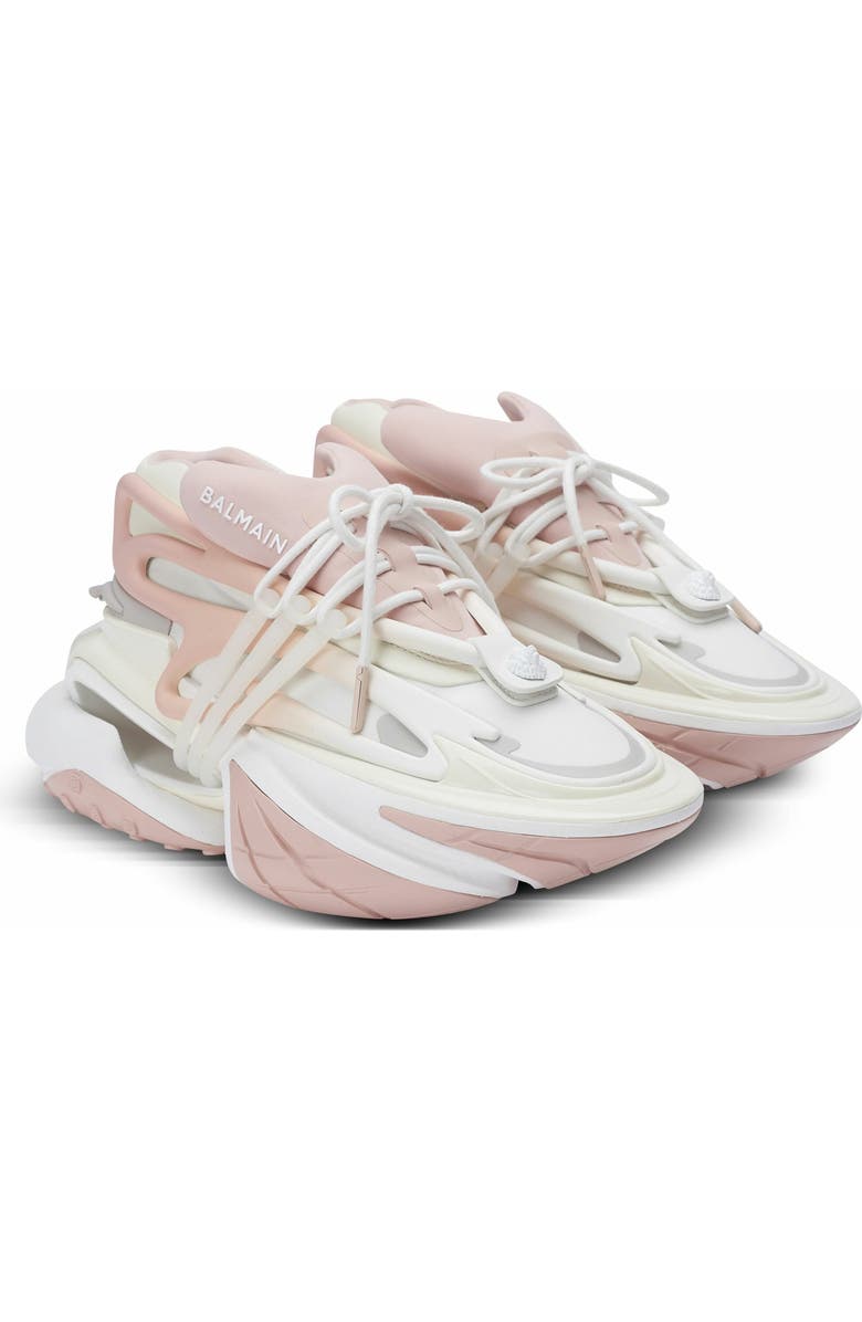 Balmain Unicorn Low Trainers In Neoprene And Calfskin, Alternate, color,