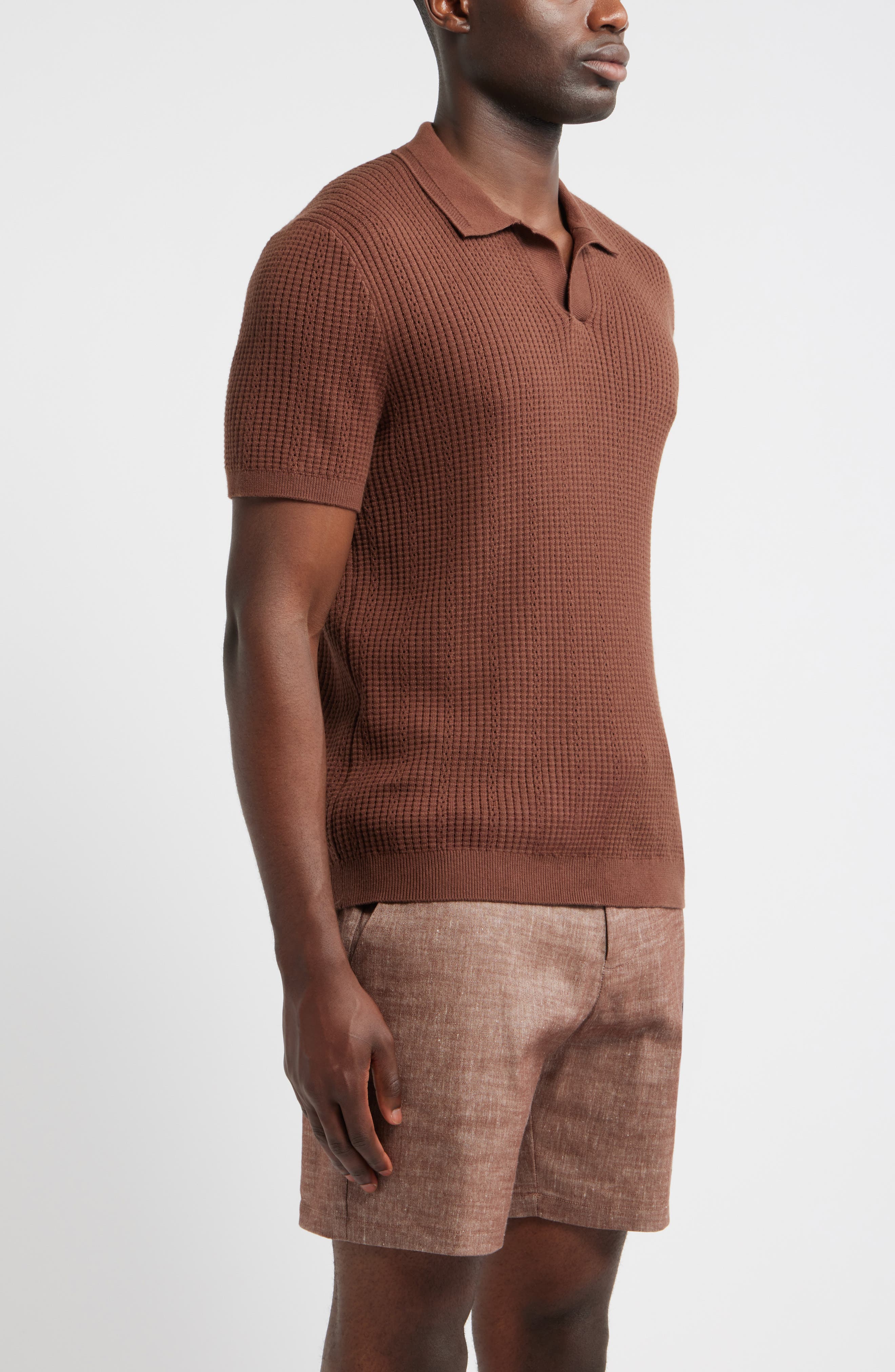 Мужские свитеры Nordstrom Textured Johnny Collar Cotton & Silk Polo Sweater — фото 4